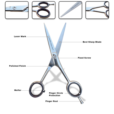 SnoWas - 1 x Hairdressing  6" Super Cut, Flat & Jaguar Barber Hair Scissors for Professional Hairdressers Barbers Stainless Steel Hair Cutting Shears - For Salon Barbers, Men, Women, Children and Adults